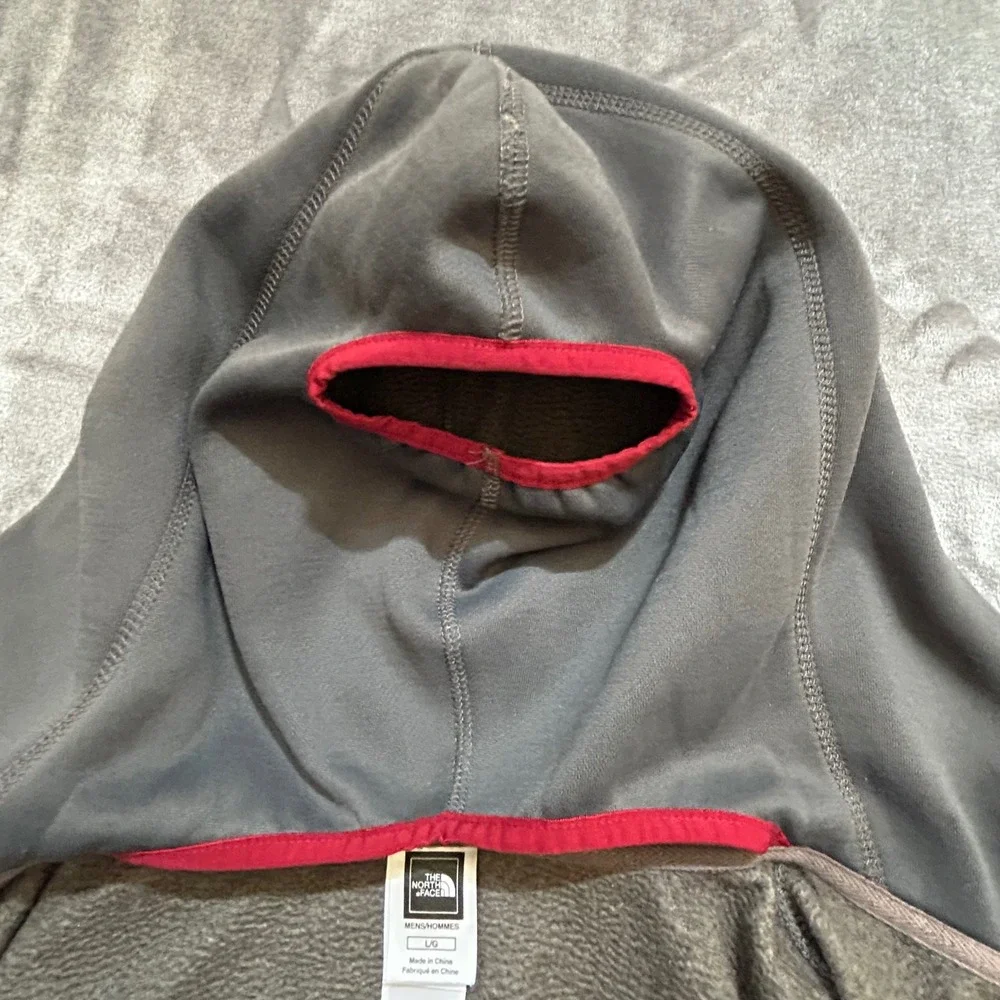 The North Face Mens L Full Zip Fleece Lined Hoodie Balaclava Face Mask Gray